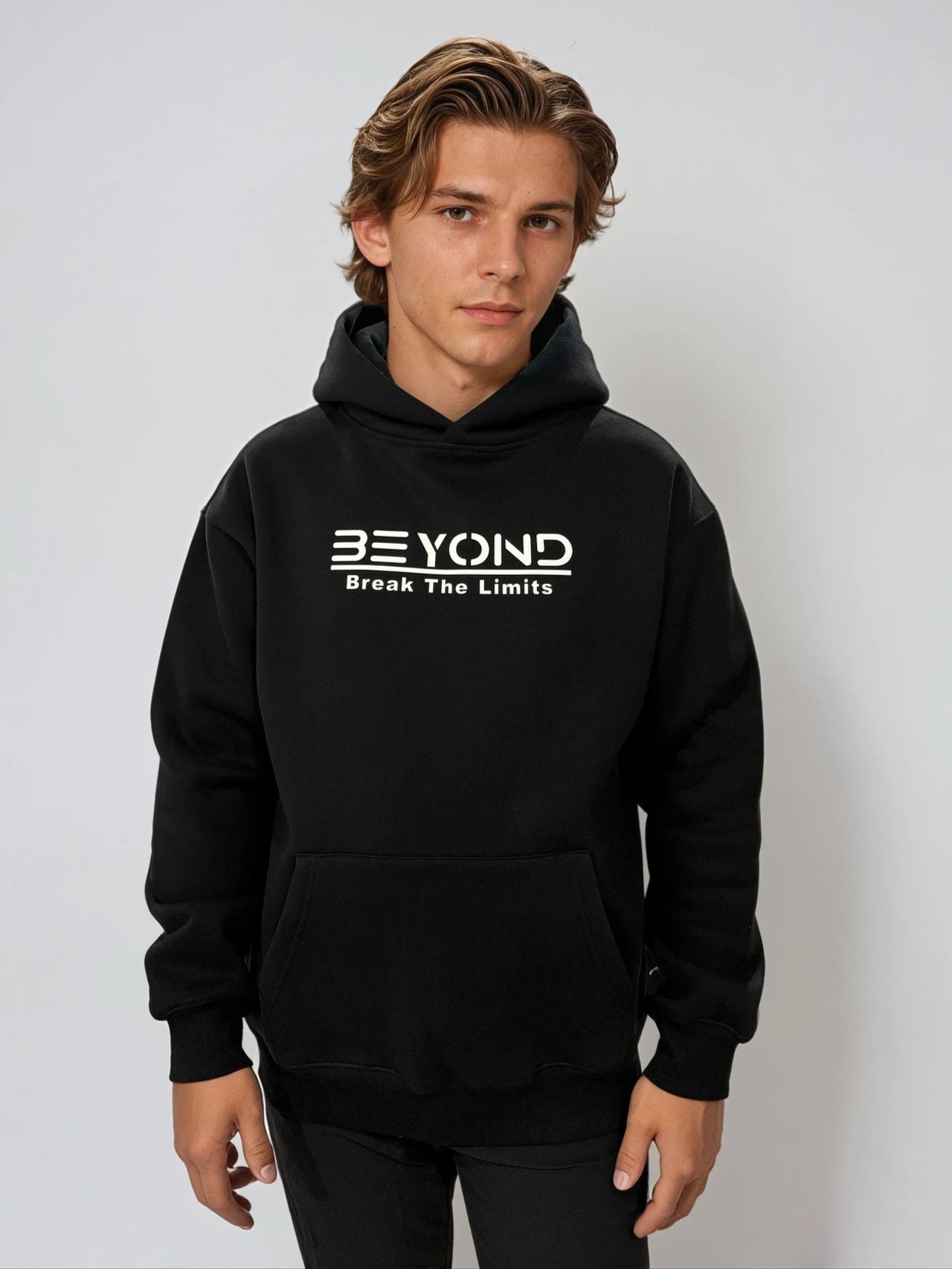 Beyond Elite Hoodie Stealth Black - Front view premium streetwear